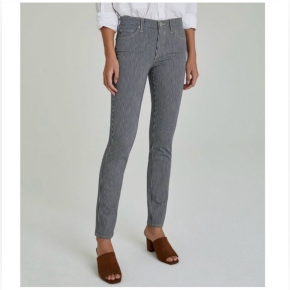 AG Adriana Goldschmeid Navy Blue & White The Prima Striped Cigarette Leg Jeans - Picture 1 of 14